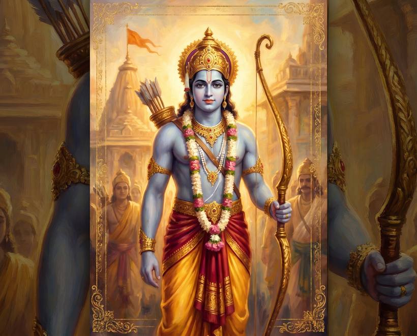 Bhagwan Rama, divine prince of Ayodhya, holding his bow